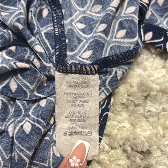 Honeyme Blue Mandarin Collar Tunic Blouse - Picture 8 of 8